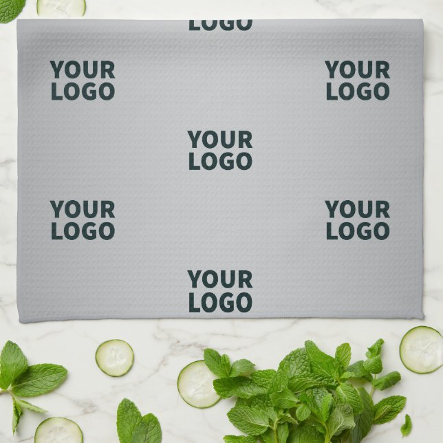 Repeating Logos on Grey Gradient (editable colour) Tea Towel (Folded)