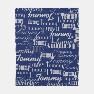 Repeating Name All Over Blue Fleece Blanket