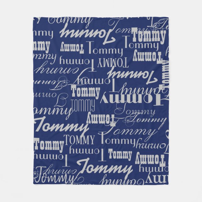 Repeating Name All Over Blue Fleece Blanket (Front)