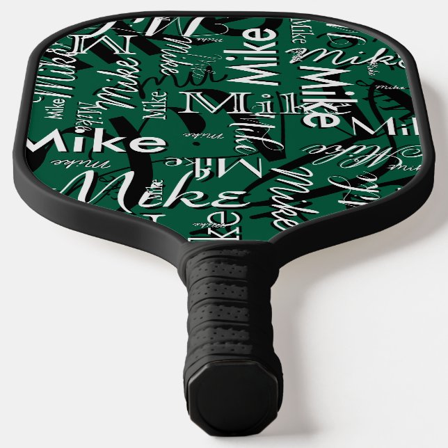 Repeating Name All Over Hunter-Green Pickleball Paddle (Laydown)