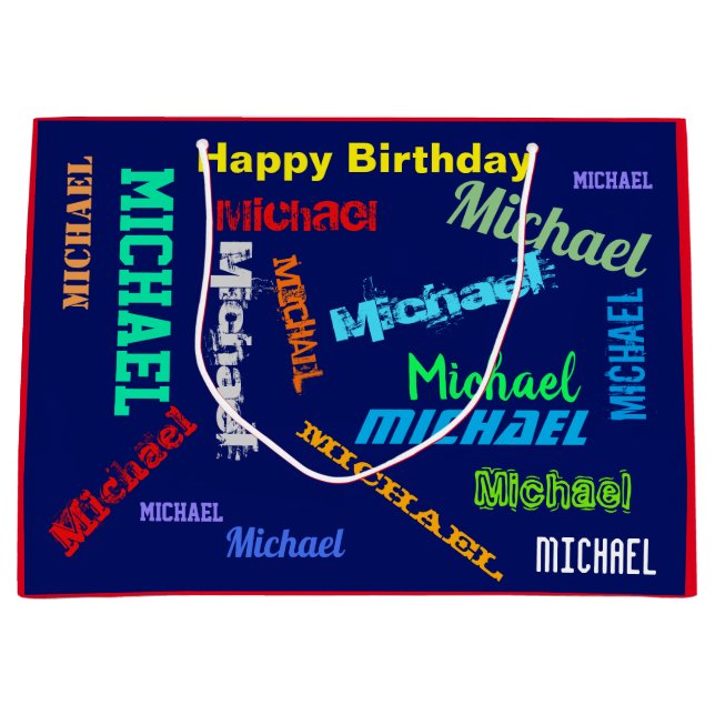 Repeating NAME Happy Birthday Blue Red  Large Gift Bag (Front)