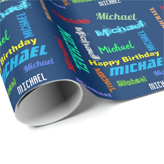 Repeating NAME Happy Birthday Gift Wrapping Paper (Roll Corner)