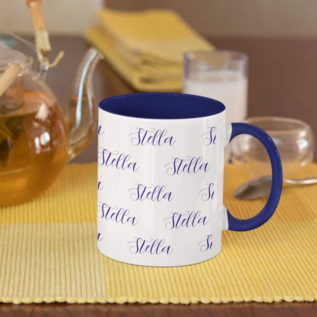 Repeating Name in Navy-Blue all over White Mug (Creator Uploaded)