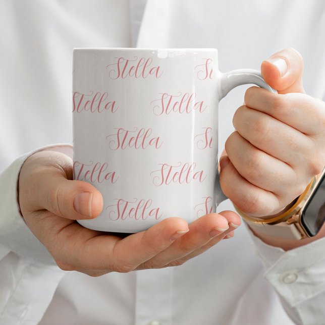 Repeating Name in Pink all over White Mug (Creator Uploaded)