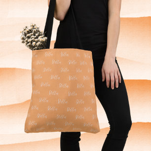 Repeating Name in White All-Over Apricot Tote Bag