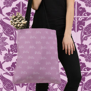 Repeating Name in White on Fondant Pink Tote Bag