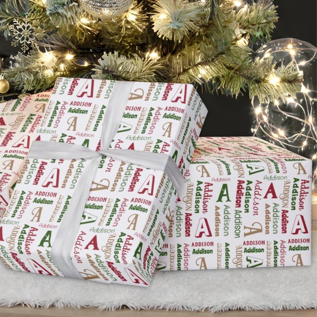 Repeating Name & Initial Gender Neutral Christmas Wrapping Paper (Creator Uploaded)