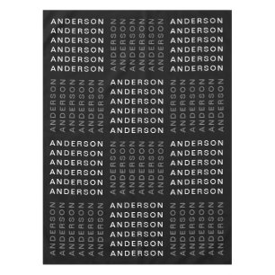 Repeating Name or Word Pattern Grey Black & White Tablecloth