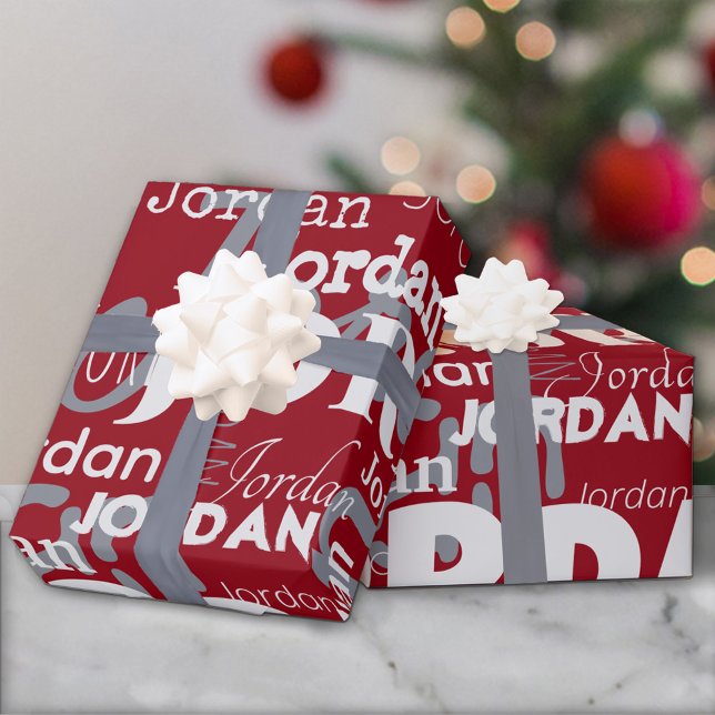 Repeating Name Pattern Red Silver White Christmas Wrapping Paper (Creator Uploaded)