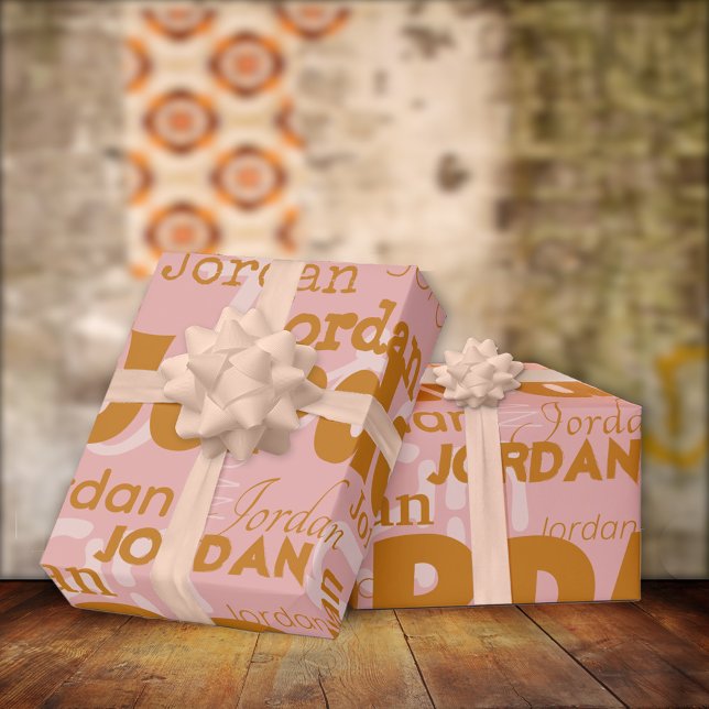 Repeating Name Terracotta Blush Modern Typography Wrapping Paper (Creator Uploaded)