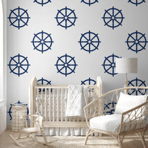 Repeating Nautical Coastal Navy Ship Wheel Helm Wallpaper