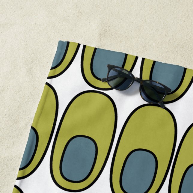 Repeating Olive Green and Grey Ovals Beach Towel (In Situ)