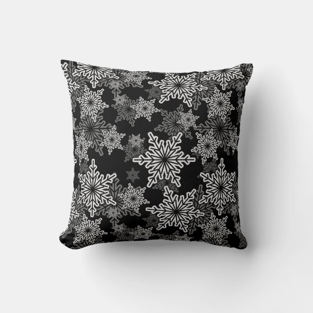 Repeating Pattern | Black And White Snowflake Cushion (Front)
