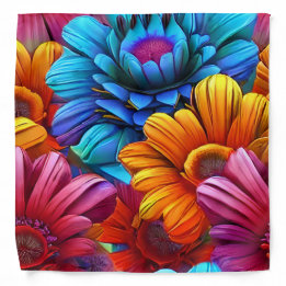 Repeating pattern of 3d colourful flowers bandana