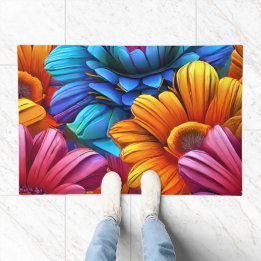 Repeating pattern of 3d colourful flowers doormat