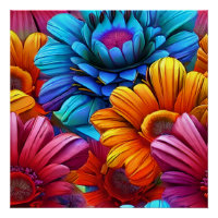 Repeating pattern of 3d colourful flowers