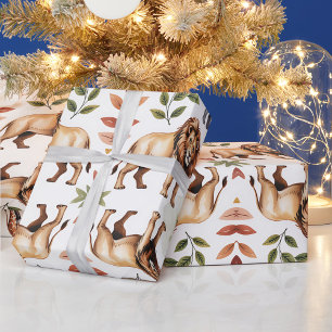 Repeating pattern of lions, giraffes, and elephant wrapping paper