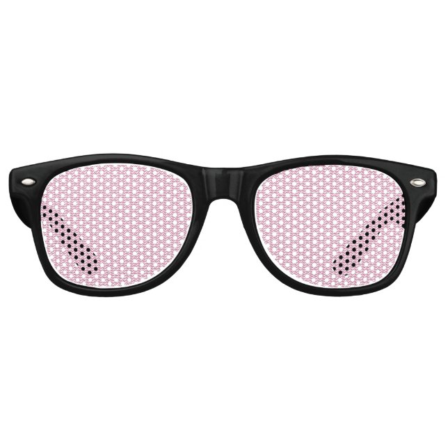 Repeating pattern of small, wavy, reddish-pink lin retro sunglasses (Front)