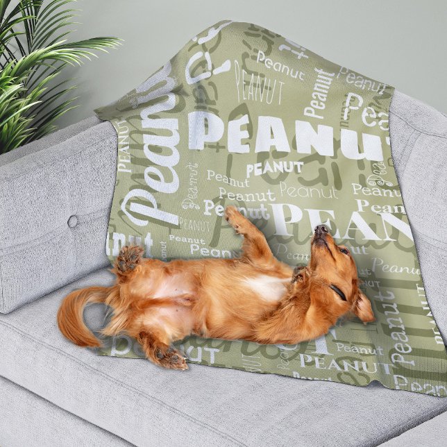 Repeating Pet Name Pattern Sage Green White Modern Fleece Blanket (This image is representative of the small size blanket.)