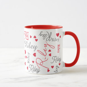 Repeating Riley custom name with red hearts  Mug