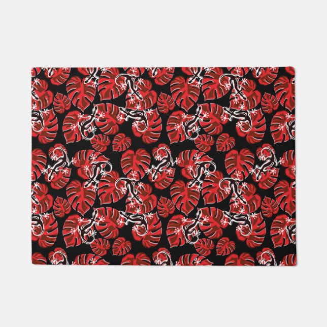 Repeating Salamander And Red Leaf Pattern Doormat (Front)