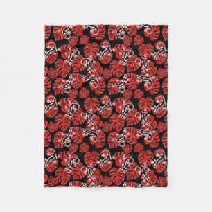 Repeating Salamander And Red Leaf Pattern Fleece Blanket