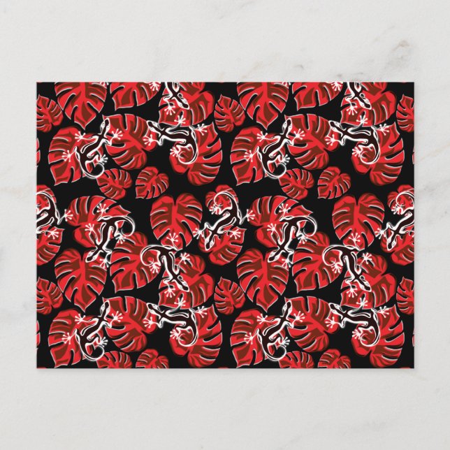 Repeating Salamander And Red Leaf Pattern Postcard (Front)
