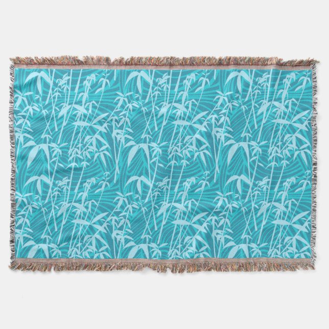 Repeating teal aqua bamboo grass pattern throw blanket (Front)