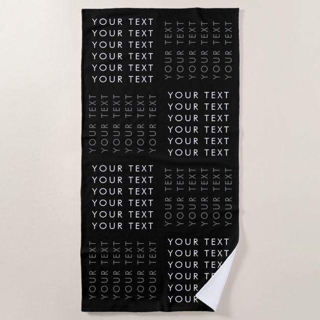 Repeating Text Pattern Black Grey & White Beach Towel (Front)