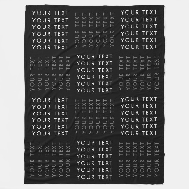 Repeating Text Pattern Black Grey & White Fleece Blanket (Front)