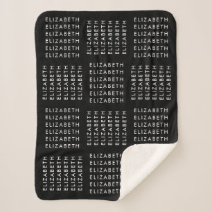 Repeating Text Pattern Black & White Sherpa Blanket