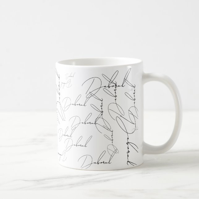 Repeating Thin Font Name Typography Pattern  Coffee Mug (Right)