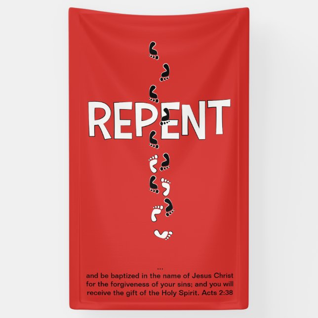 REPENT Footprints Cross Banner (Vertical)