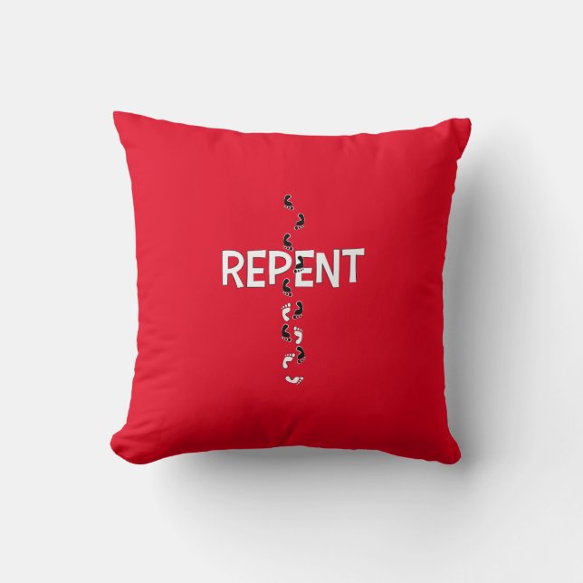Repent Footprints Cross Cushion (Front)