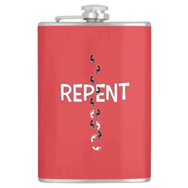 Repent Footprints Cross Hip Flask (Front)
