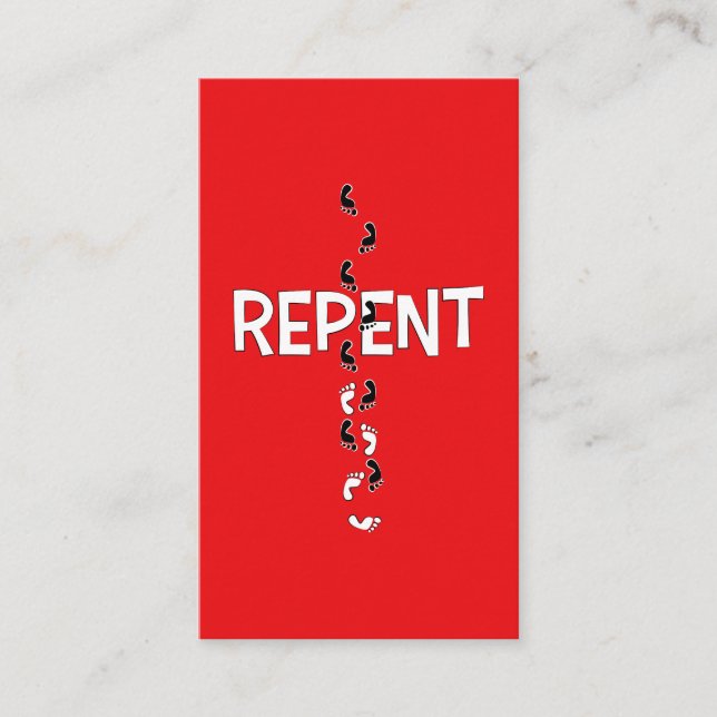 Repent Footprints Cross Scripture Card (Front)