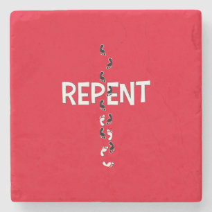 Repent Footprints Cross Stone Coaster