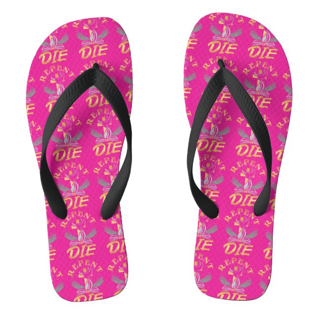 Repent Or Die Biblical Pink All-Over Print Unisex Jandals (Footbed)