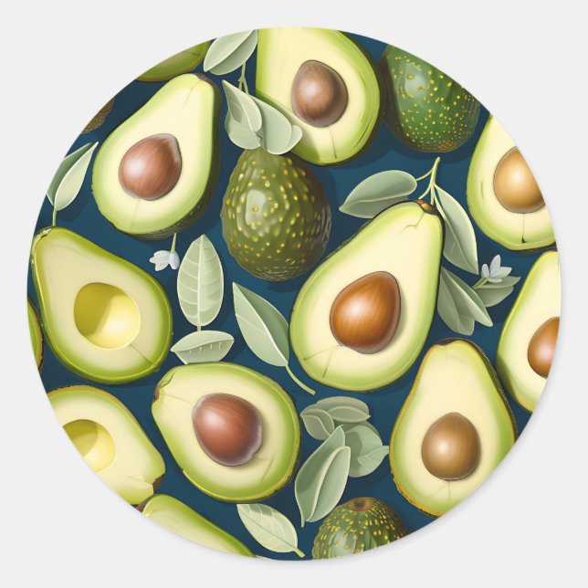 Repetitive Avocado Pattern with Textured Contrast Classic Round Sticker (Front)