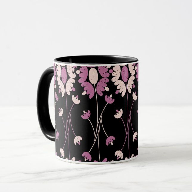 Repetitive Pink Floral Pattern Mug (Front Left)