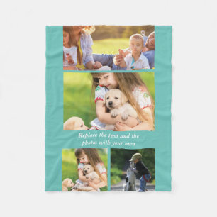 Replace text and photos with your own fleece blanket