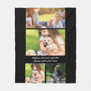Replace text and photos with your own fleece blanket
