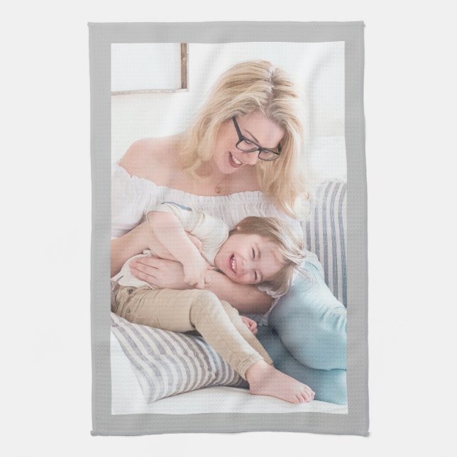 Replace With Your Photo, Light Grey Border Tea Towel (Vertical)