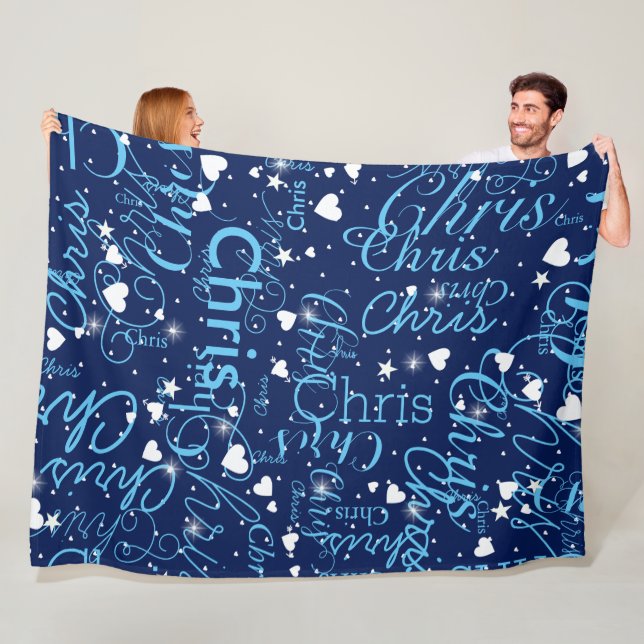 Replace your name template girly blue fleece blanket (In Situ)