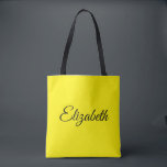 Replace Your Own Name Elegant Script Bright Yellow Tote Bag<br><div class="desc">Replace Your Script Name Text Here Elegant Modern Minimalistic Design Template Bright Yellow Shopping Shoulder Tote Bag.</div>