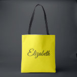 Replace Your Own Name Elegant Script Bright Yellow Tote Bag<br><div class="desc">Replace Your Script Name Text Here Elegant Modern Minimalistic Design Template Bright Yellow Shopping Shoulder Tote Bag.</div>