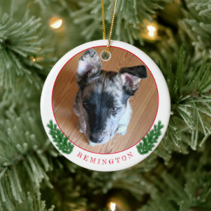 Replaceable Adorable Puppy Photo Double-sided Ceramic Tree Decoration