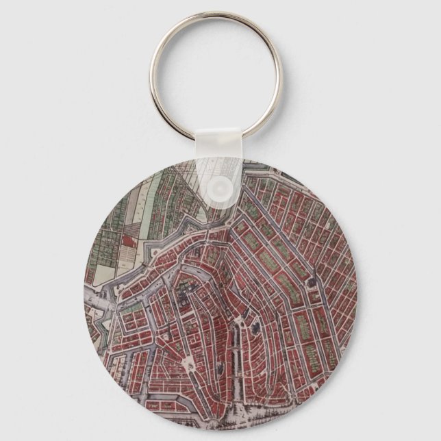 Replica city map of Amsterdam 1652 Key Ring (Front)