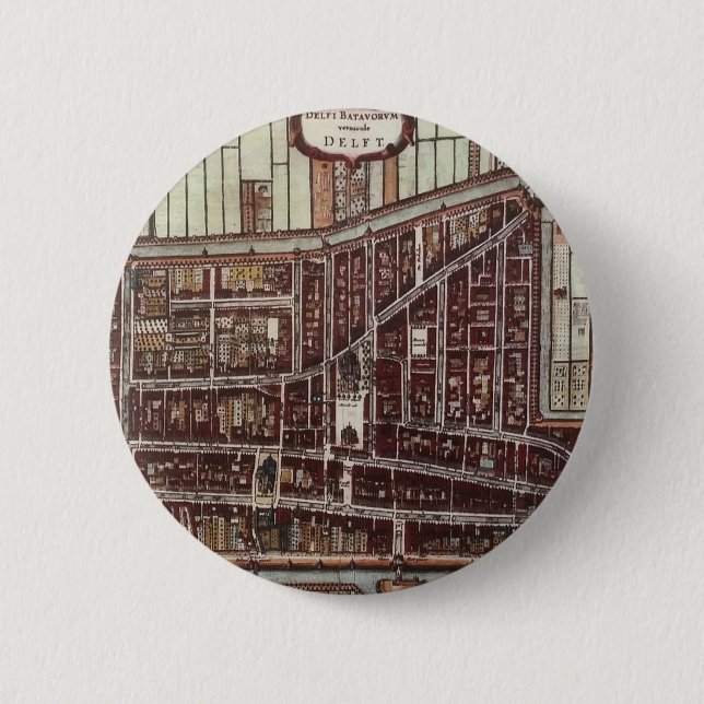 Replica city map of Delft 1649 6 Cm Round Badge (Front)