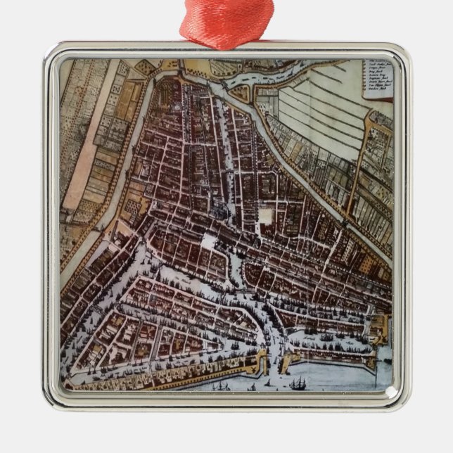 Replica city map of Rotterdam 1652 Metal Tree Decoration (Front)